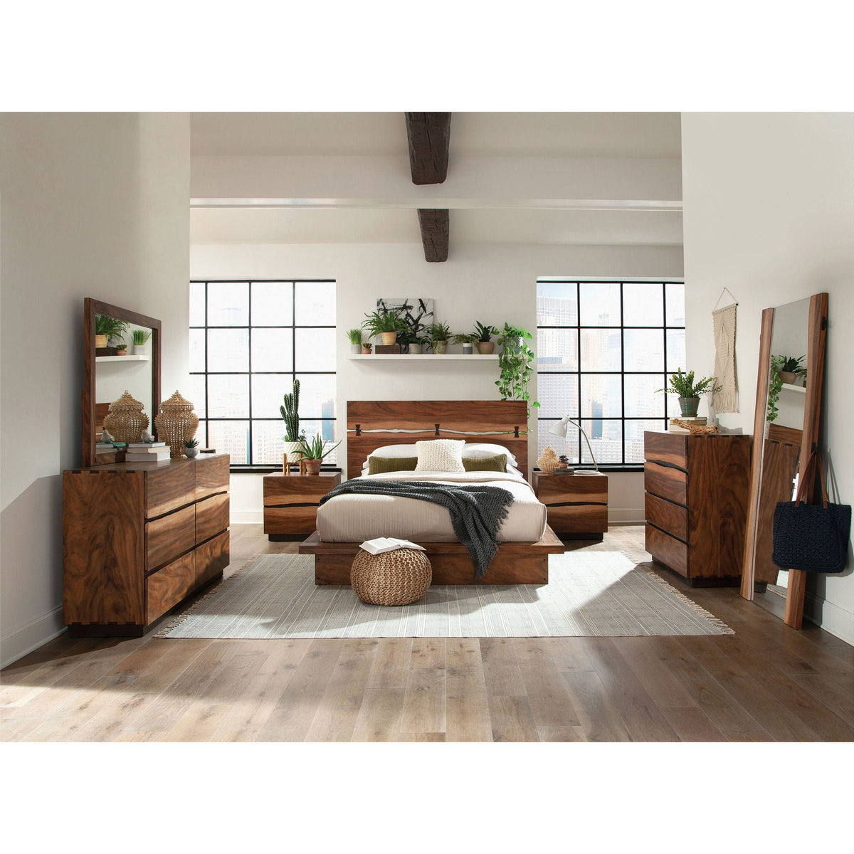 Mallory platform bed with exposed joinery in warm walnut wood by HouseOfZazla, platform beds on Tampa Home & Garden Store