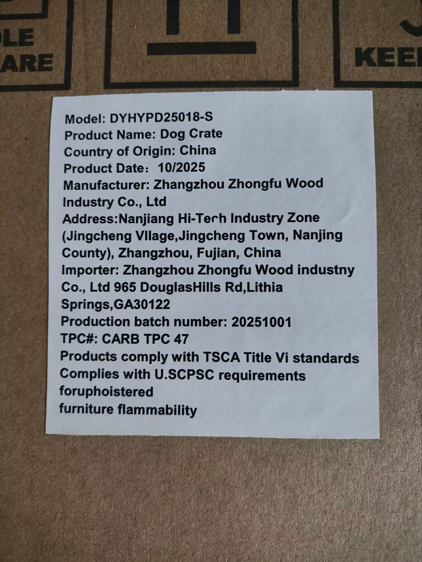Dog crate furniture HouseOfZazla 27.2in wheels for small dogs label on brown cardboard box on Tampa Home & Garden Store