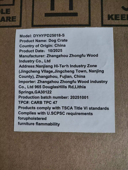 Dog crate furniture HouseOfZazla 27.2in wheels for small dogs label on brown cardboard box on Tampa Home & Garden Store