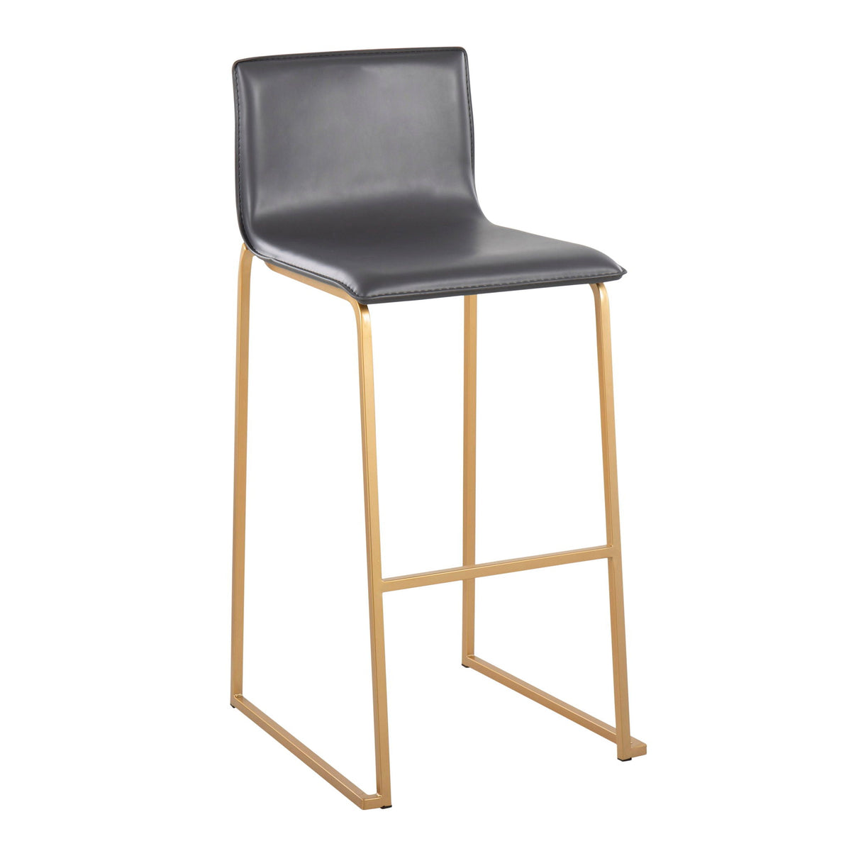 Set of 2 contemporary upholstered barstools with dark gray seats and gold metal bases on Tampa Home & Garden Store