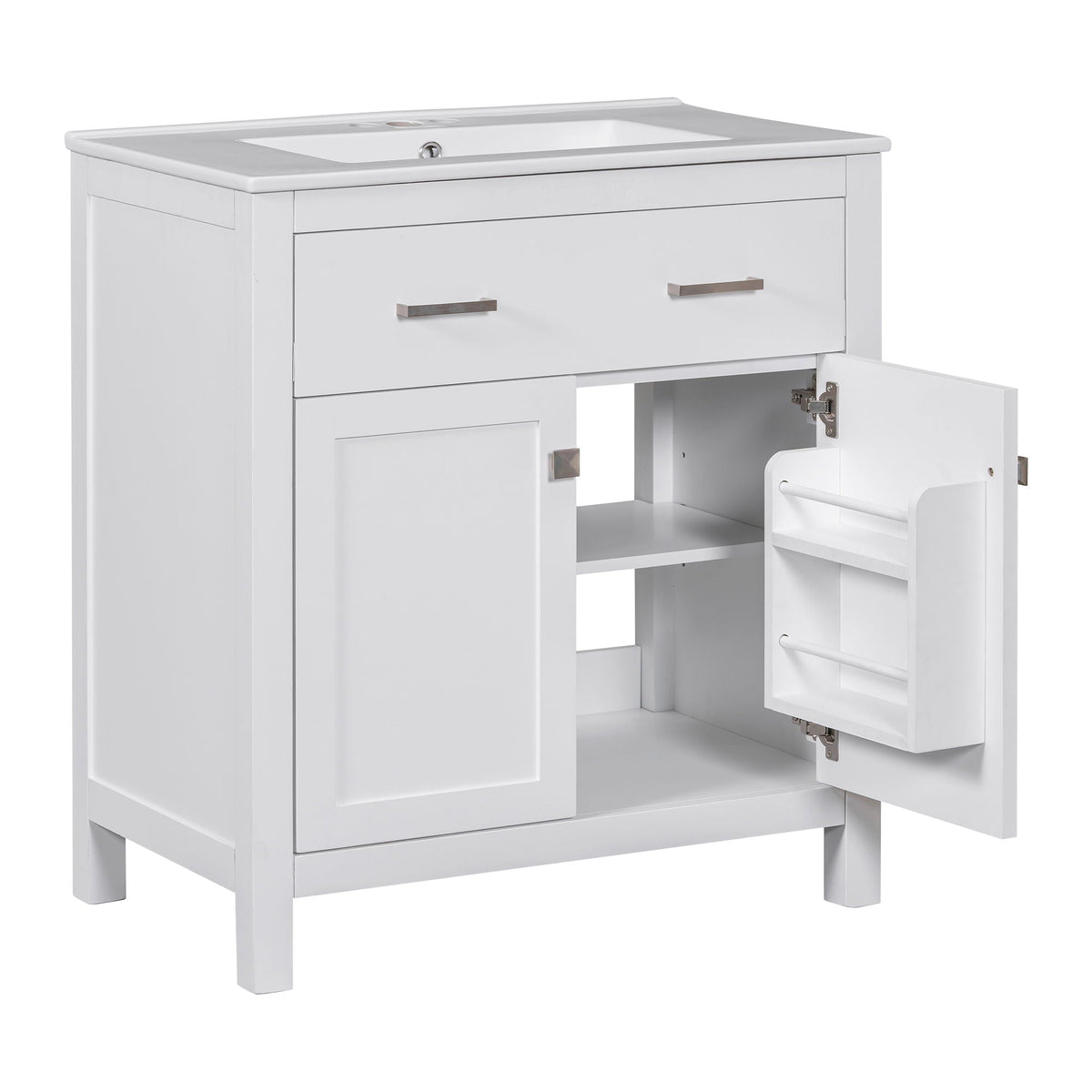 HouseOfZazla modern bathroom vanity with ceramic sink, white finish, soft-close doors on Tampa Home & Garden Store