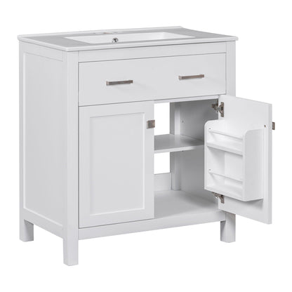 HouseOfZazla modern bathroom vanity with ceramic sink, white finish, soft-close doors on Tampa Home & Garden Store