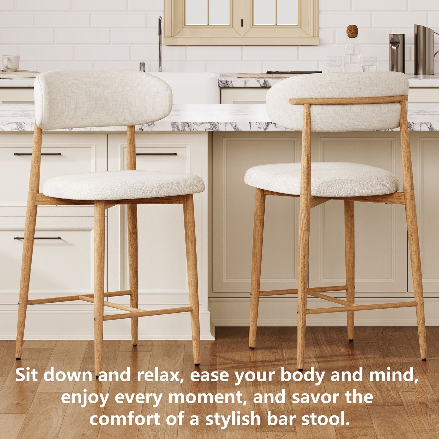 Set of Upholstered Counter Bar Stools for Kitchen