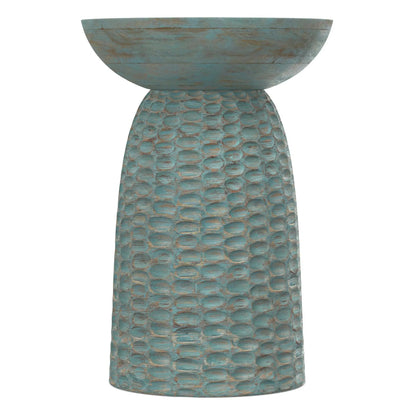Boyd Handcrafted Accent Table with turquoise patina and textured, stacked base on Tampa Home & Garden Store