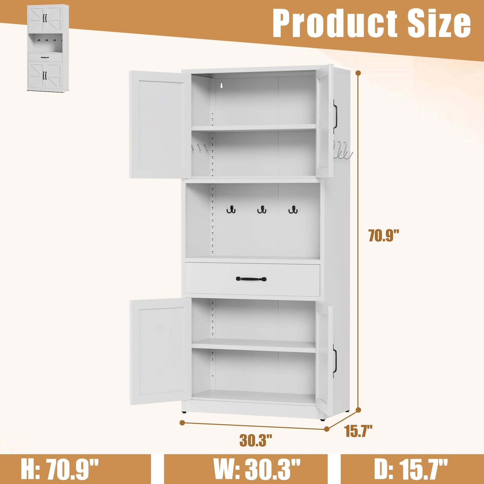 Kitchen Pantry Cabinet by HouseOfZazla with adjustable shelves and drawers in white on Tampa Home & Garden Store