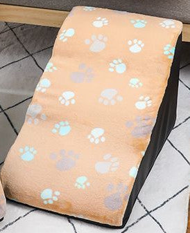 Pet Step bed cover in peach with paw prints, removable washable non-slip stair fabric on Tampa Home & Garden Store