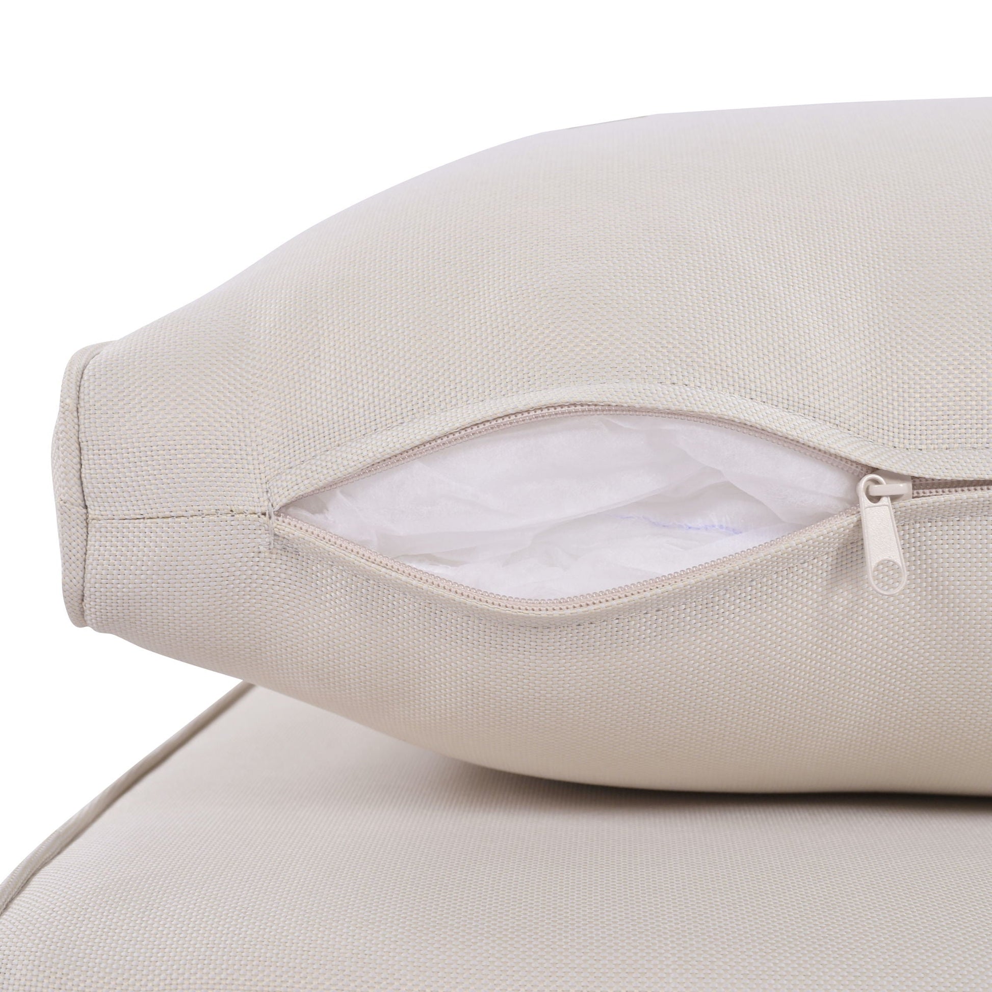 Beige textured outdoor sectional cushion from a 6-piece set with nesting coffee tables on Tampa Home & Garden Store