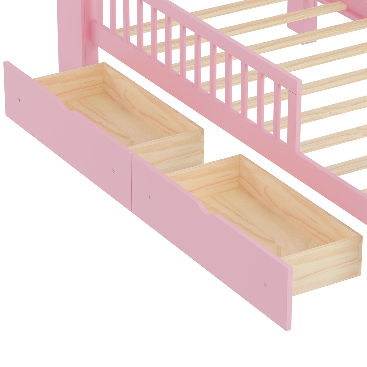 HouseOfZazla pink storage bed with headboard rack, 2 underbed drawers, 3 side guardrails on Tampa Home & Garden Store