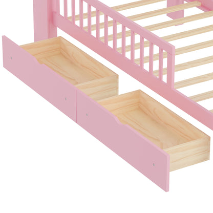 HouseOfZazla pink storage bed with headboard rack, 2 underbed drawers, 3 side guardrails on Tampa Home & Garden Store