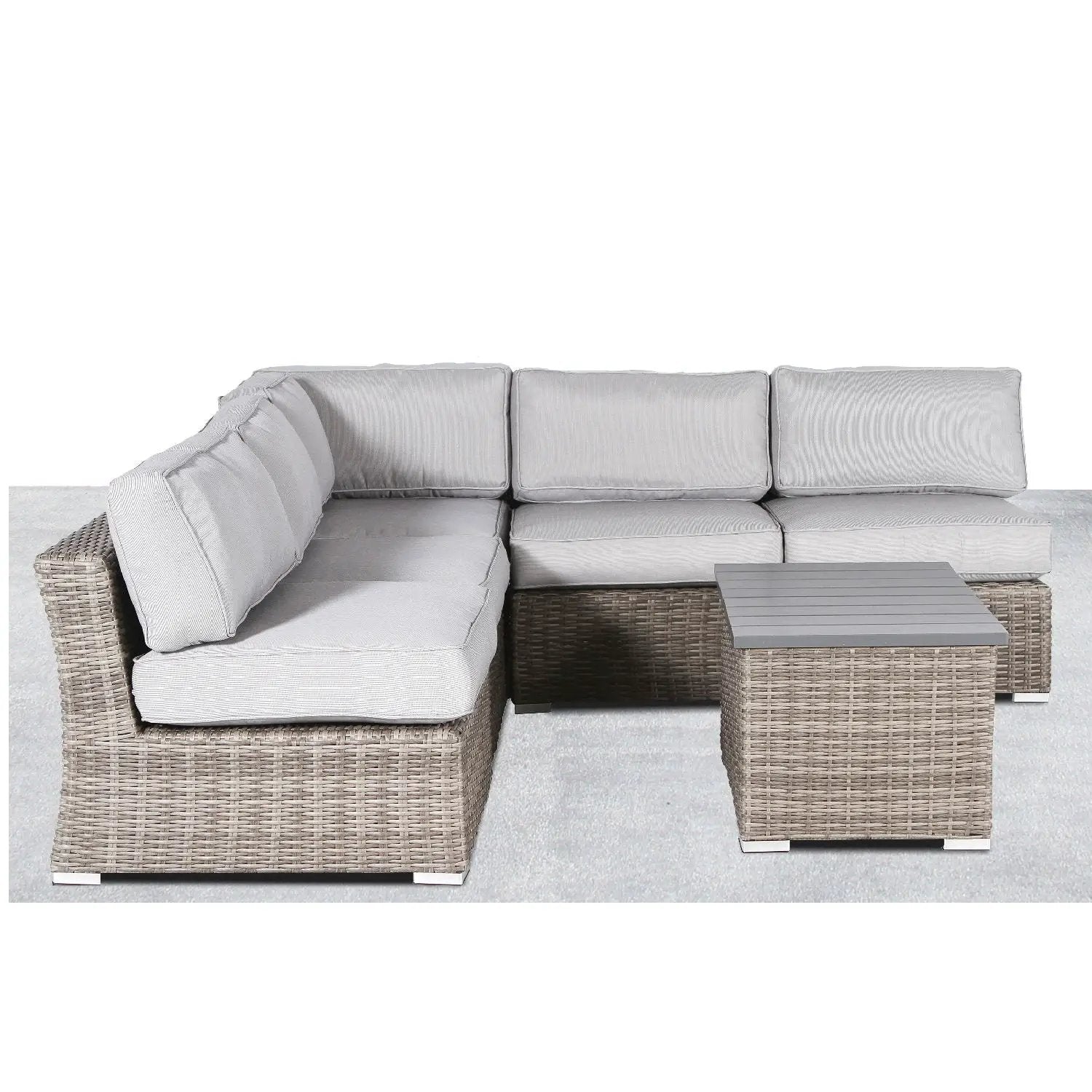 2-piece wicker outdoor sofa set with gray cushions and coffee table by Unique Piece Furniture on Tampa Home & Garden Store