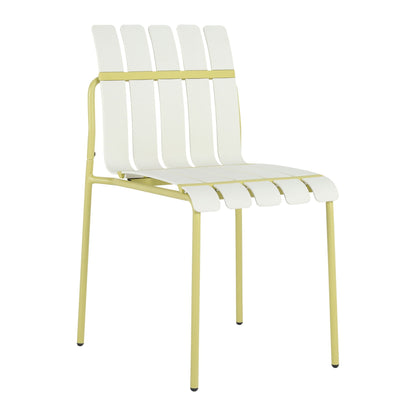 4 Piece Set of Modern Color Block Designed Single Chairs white slatted backs with pale yellow frames by HouseOfZazla on Tampa Home & Garden Store