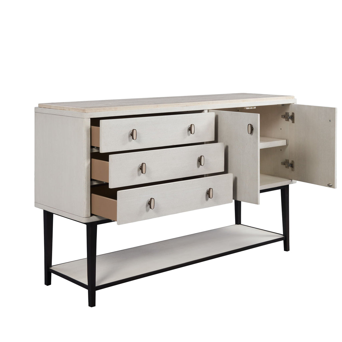 White Server With Base, power access, wood top, 6 drawers and open cabinet on Tampa Home & Garden Store