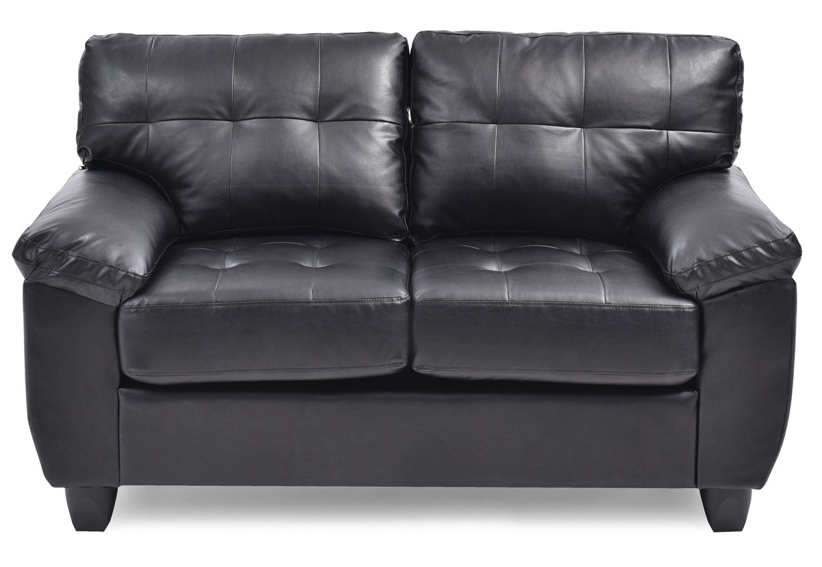 Stationary loveseat with padded arms in black leather, two-seat sofa for living spaces on Tampa Home & Garden Store