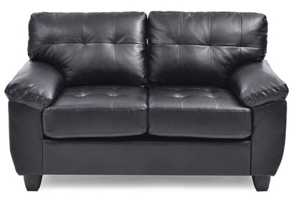 Stationary loveseat with padded arms in black leather, two-seat sofa for living spaces on Tampa Home & Garden Store