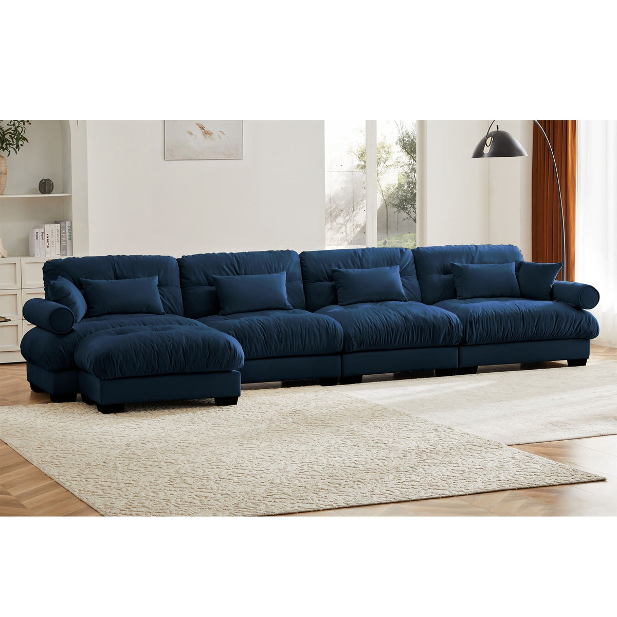 Super Comfort modular sectional sofa with movable ottoman in blue fabric 2pc set HouseOfZazla on Tampa Home & Garden Store