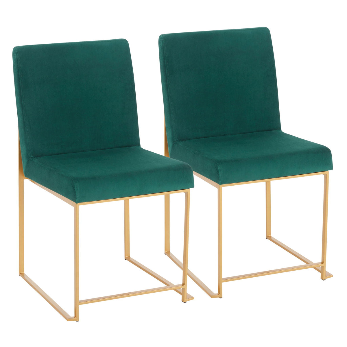 HouseOfZazla high-back dining chairs in emerald velvet with gold metal legs, set of 2 on Tampa Home & Garden Store