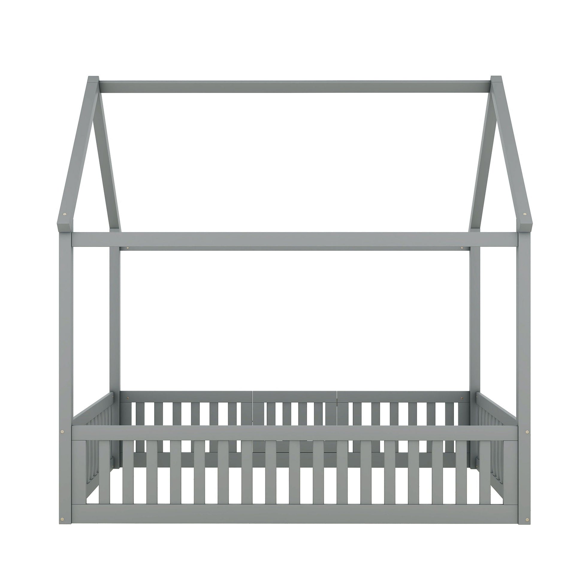 Wood House Bed With Fence And Door gray platform bed by HouseOfZazla on Tampa Home & Garden Store
