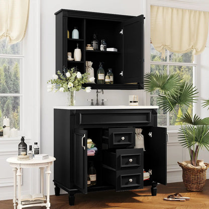 Black bathroom vanity with top sink, mirror cabinet, 2 doors & 2 drawers, Unique Piece Furniture on Tampa Home & Garden Store