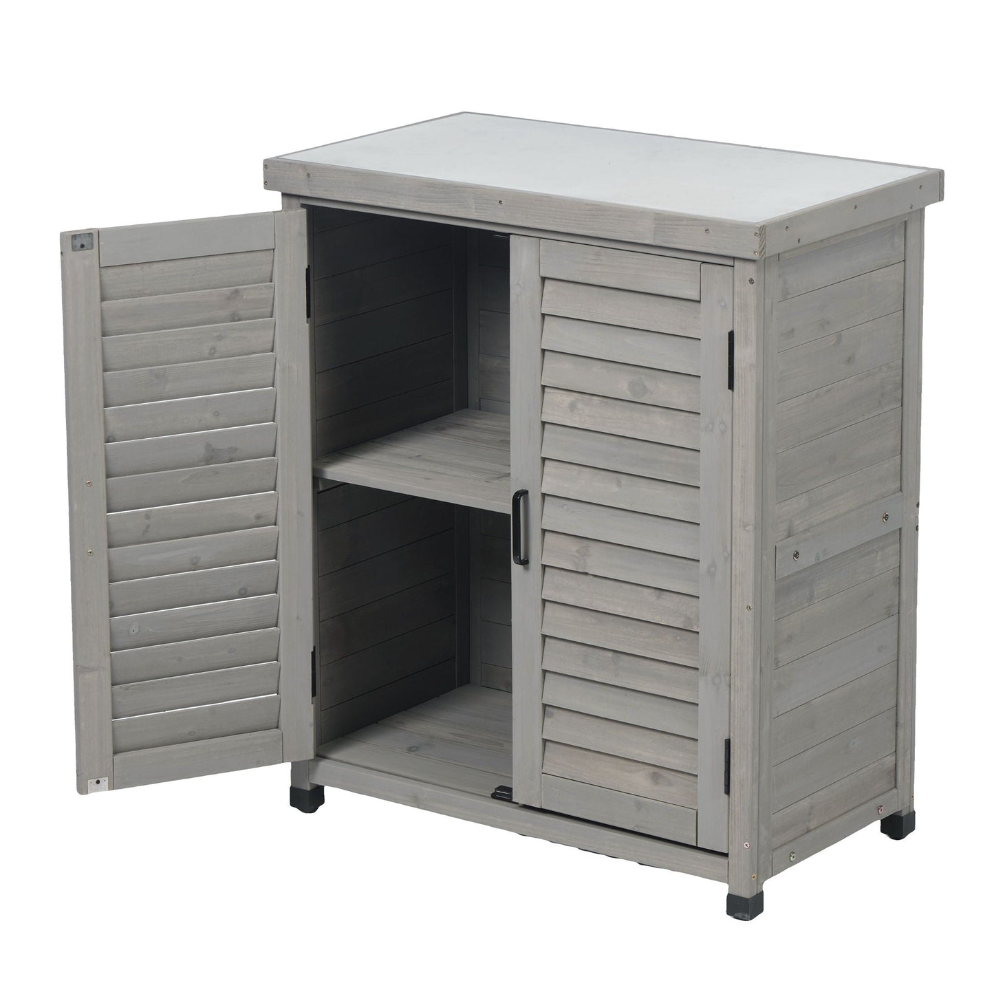 Outdoor Potting Bench With Metal Top and Cabinet