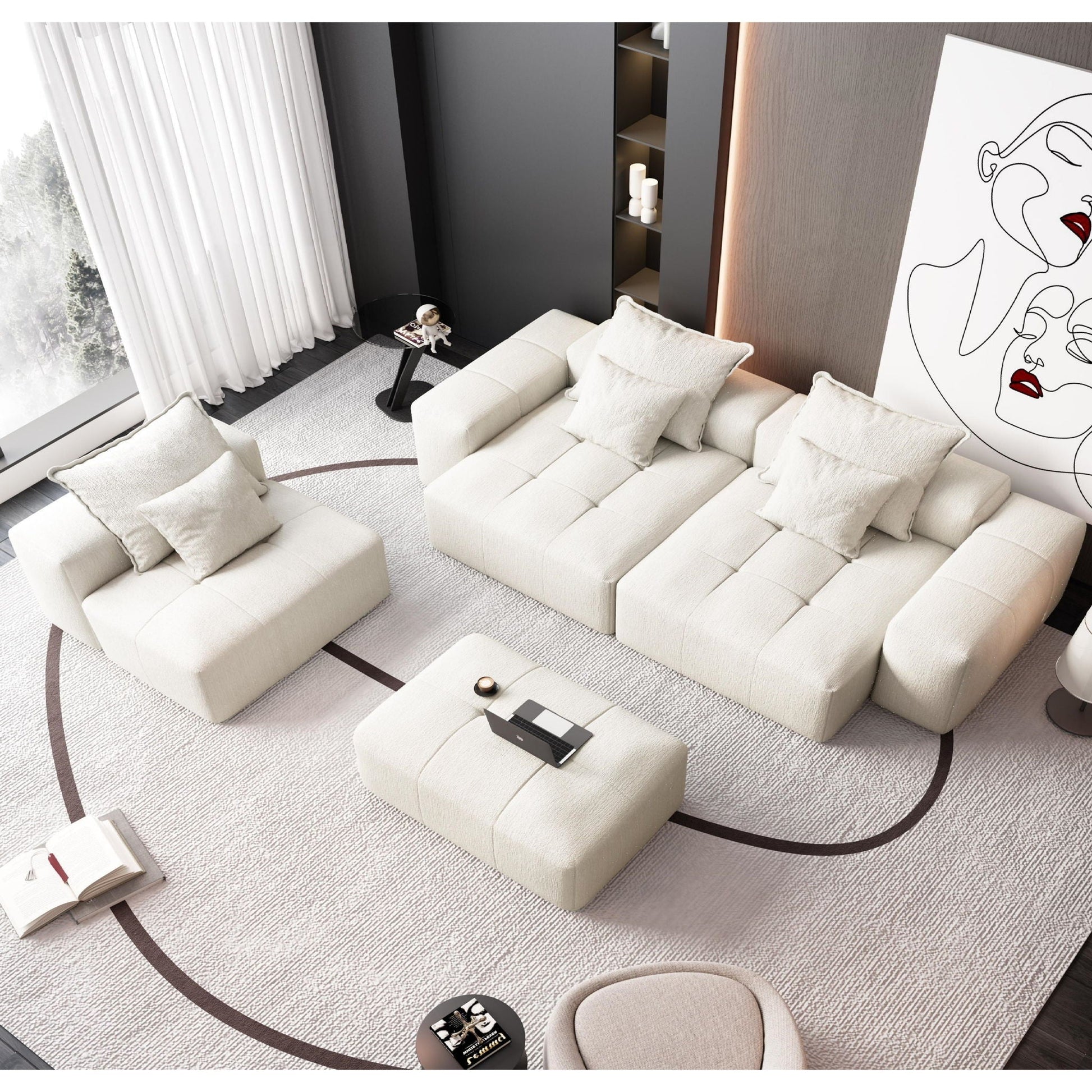 Modular sectional sofa by HouseOfZazla in beige fabric with pillows in a living area on Tampa Home & Garden Store