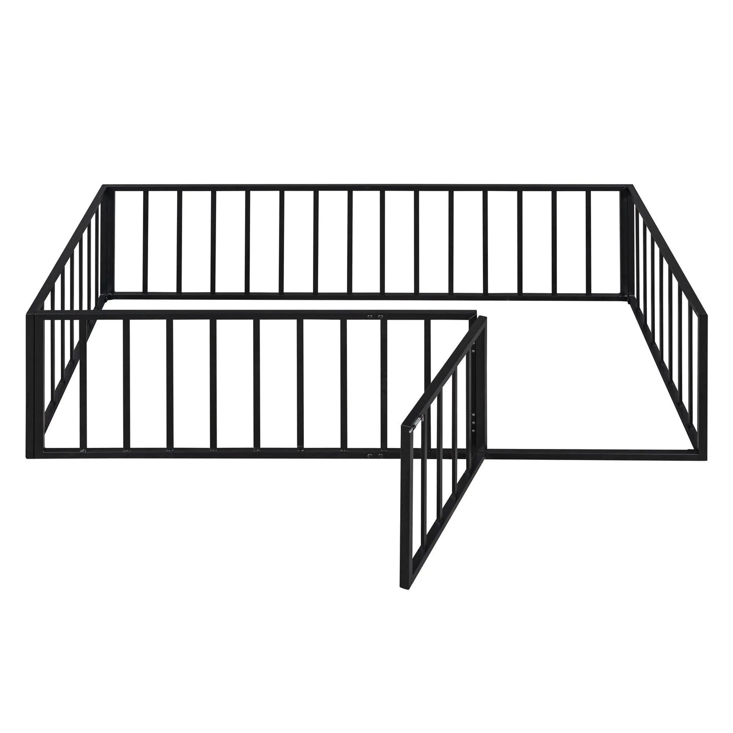Metal floor bed frame with fence and door, black metal panel bed design on Tampa Home & Garden Store