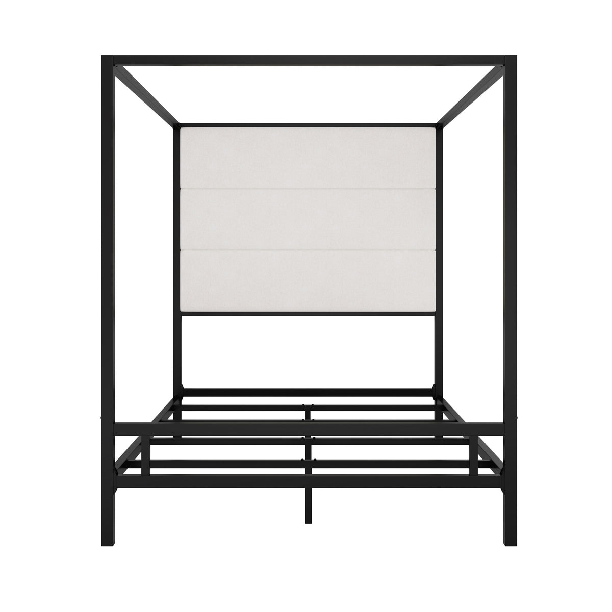 Canopy bed with tall upholstered headboard HouseOfZazla black metal 4-poster frame on Tampa Home & Garden Store