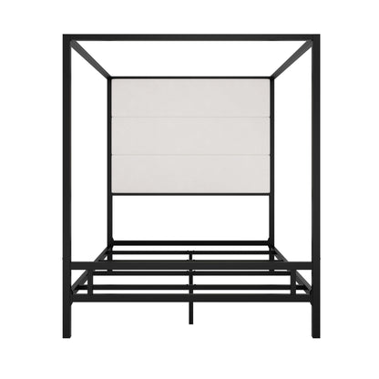Canopy bed with tall upholstered headboard HouseOfZazla black metal 4-poster frame on Tampa Home & Garden Store