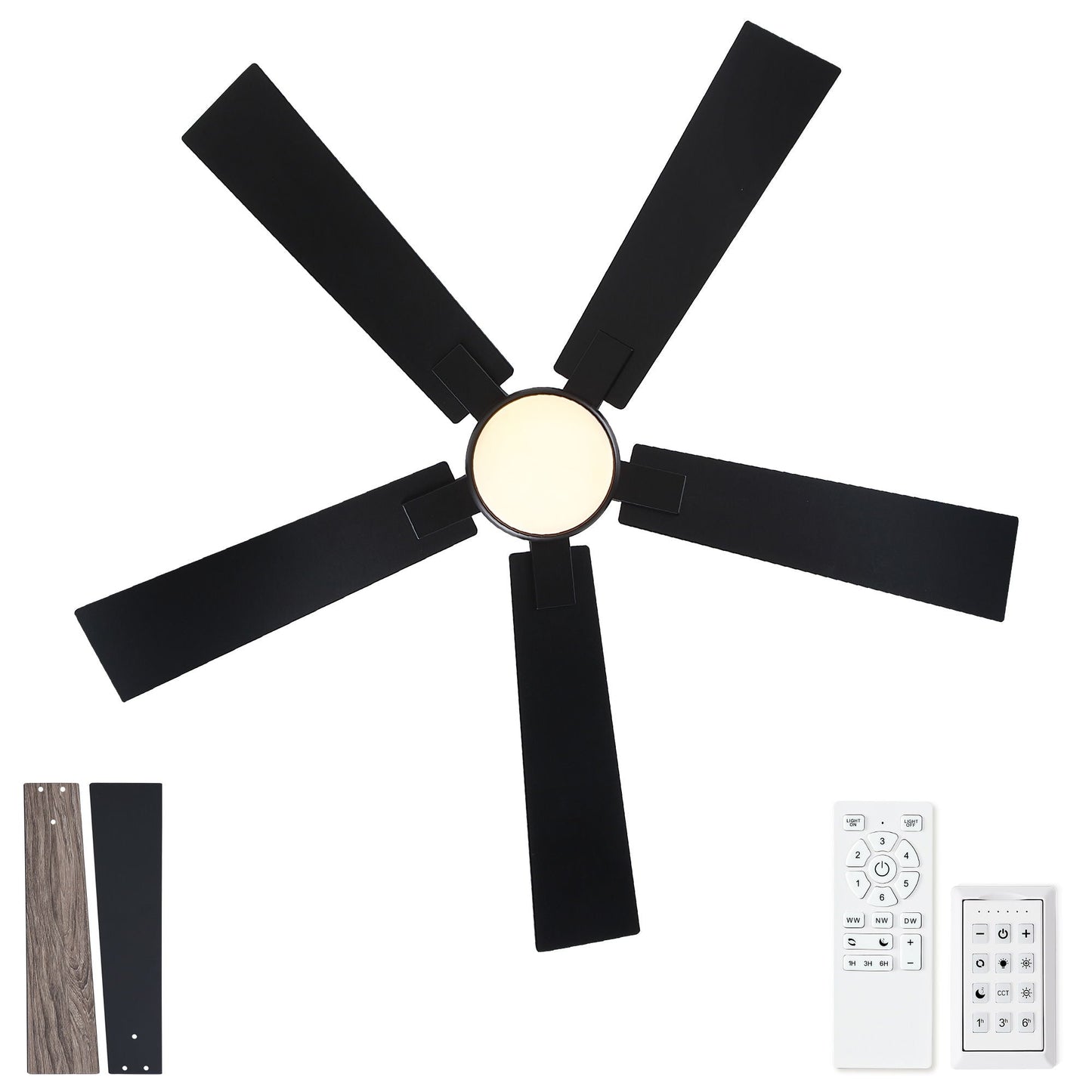 HouseOfZazla reversible motor LED dimmable ceiling fan with light, 5 black blades, remote on Tampa Home & Garden Store