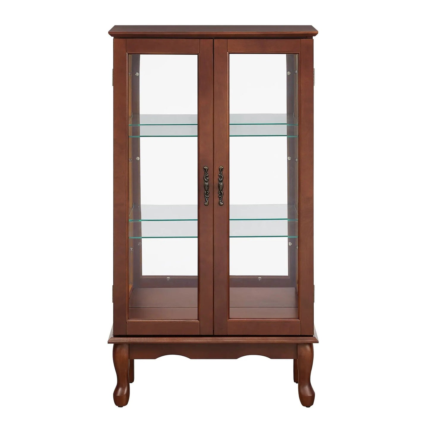 Curio cabinet by Unique Piece Furniture wood tempered glass doors, 3-tier shelves, mirrored back on Tampa Home & Garden Store