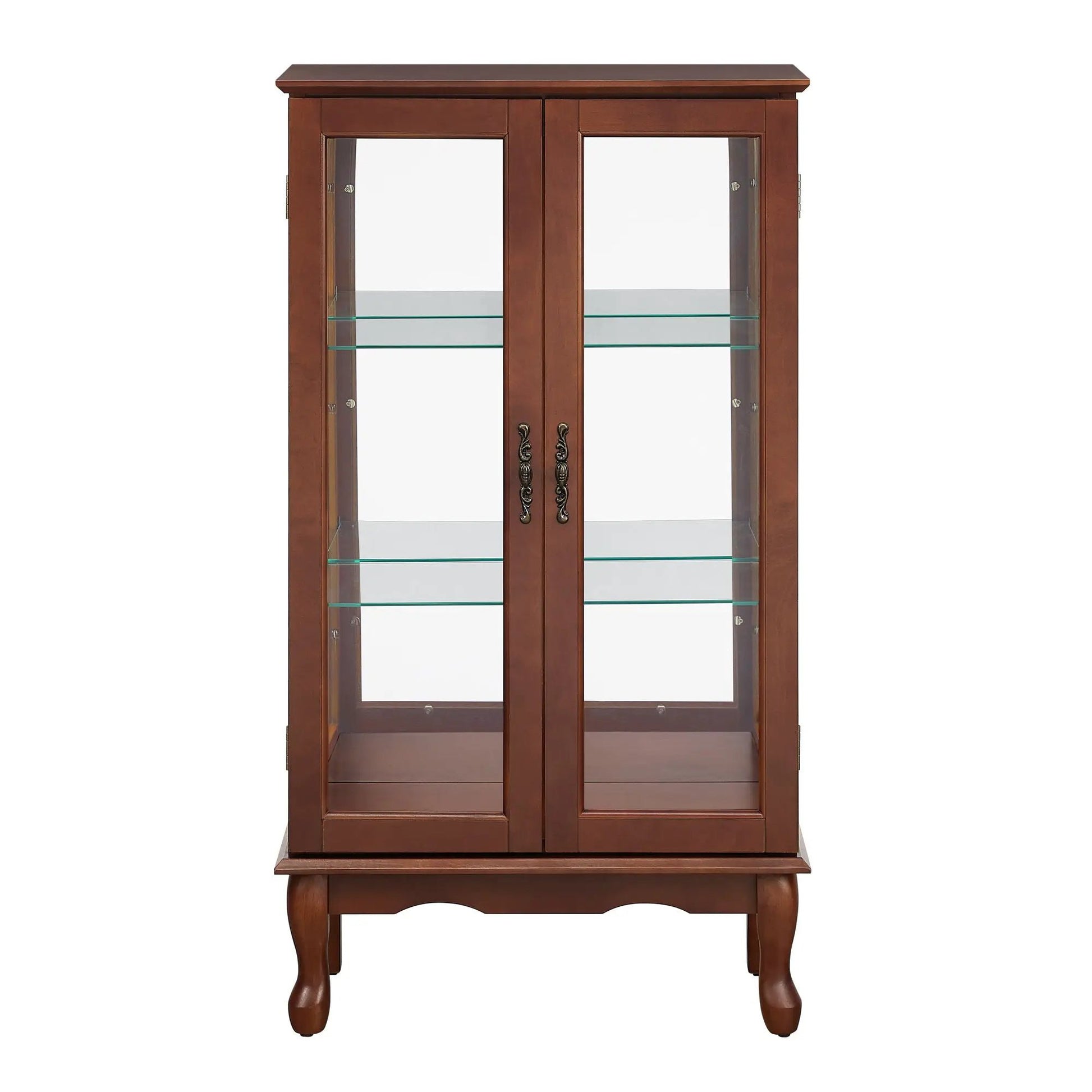 Curio cabinet by Unique Piece Furniture wood tempered glass doors, 3-tier shelves, mirrored back on Tampa Home & Garden Store
