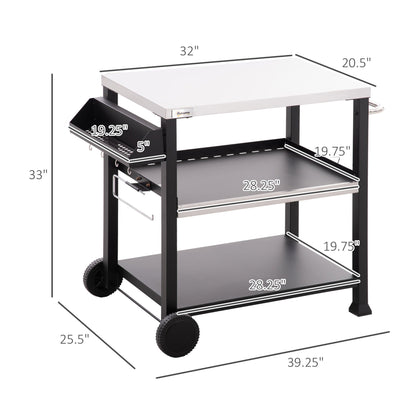 Outsunny three-shelf outdoor grill cart with stainless steel top, black frame and wheels on Tampa Home & Garden Store