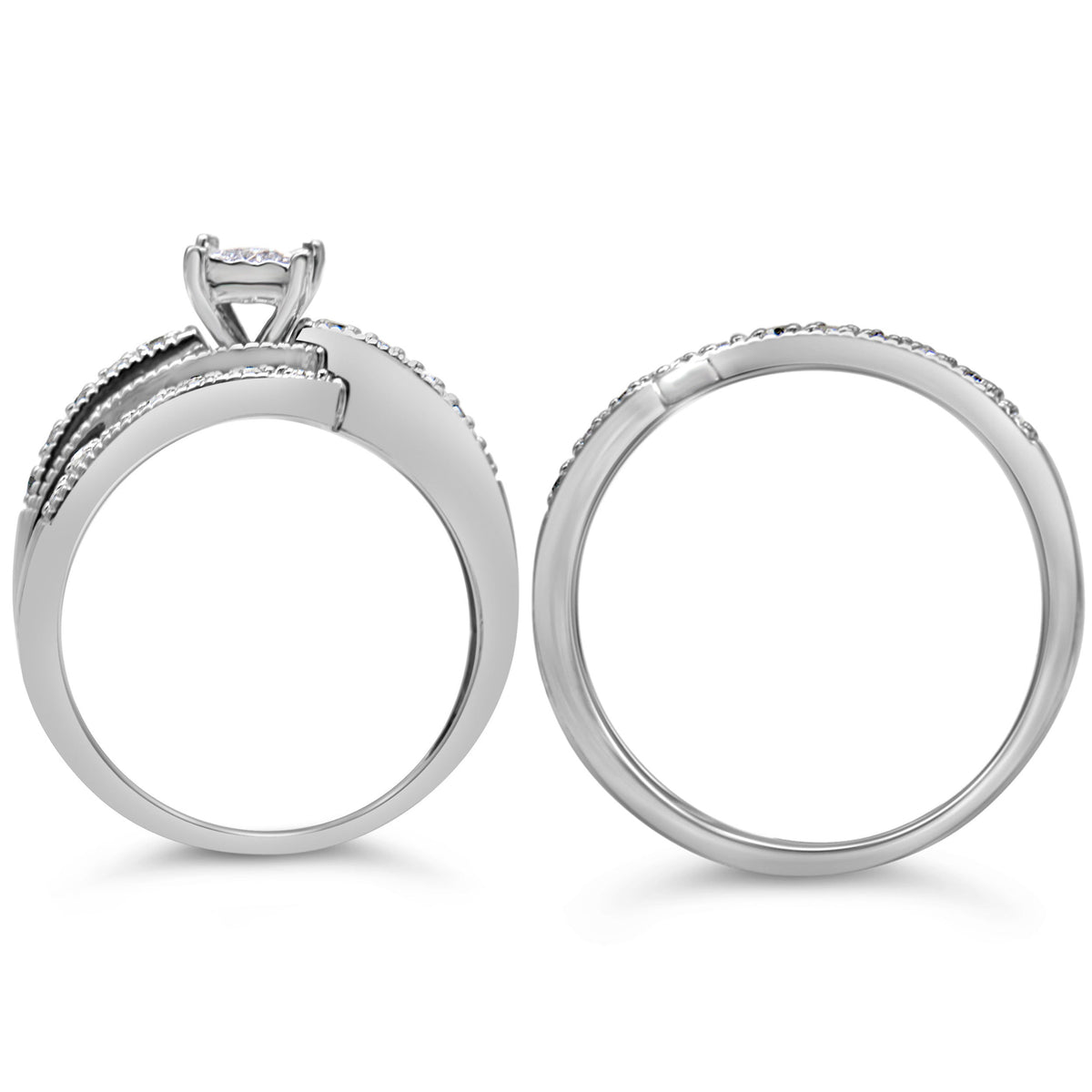 Sterling silver bridal set with crisscross solitaire and pavé bands, 1/3 cttw diamonds, size 7 Bids.com on Tampa Home & Garden Store