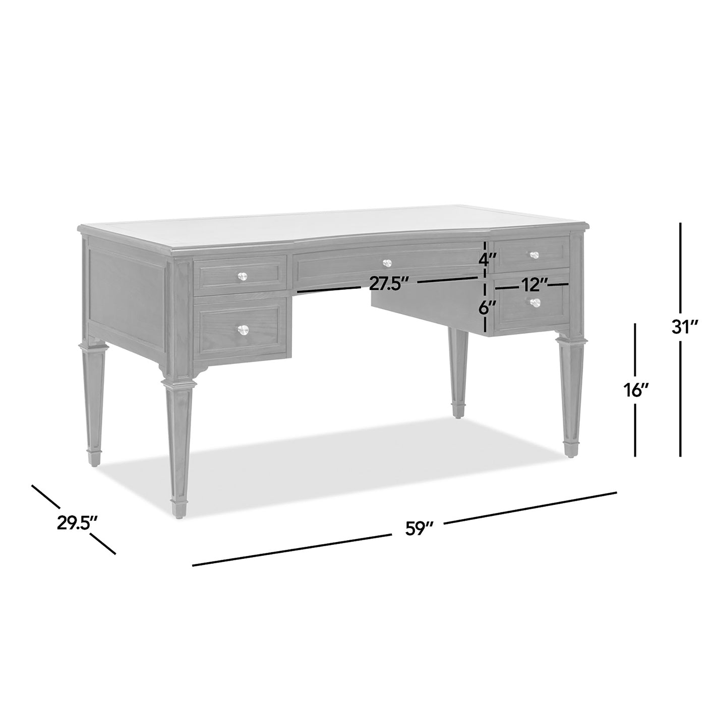 Dauphin Gold Accent 5-Drawer Desk in dark walnut ash veneer with silver knobs by HouseOfZazla on Tampa Home & Garden Store