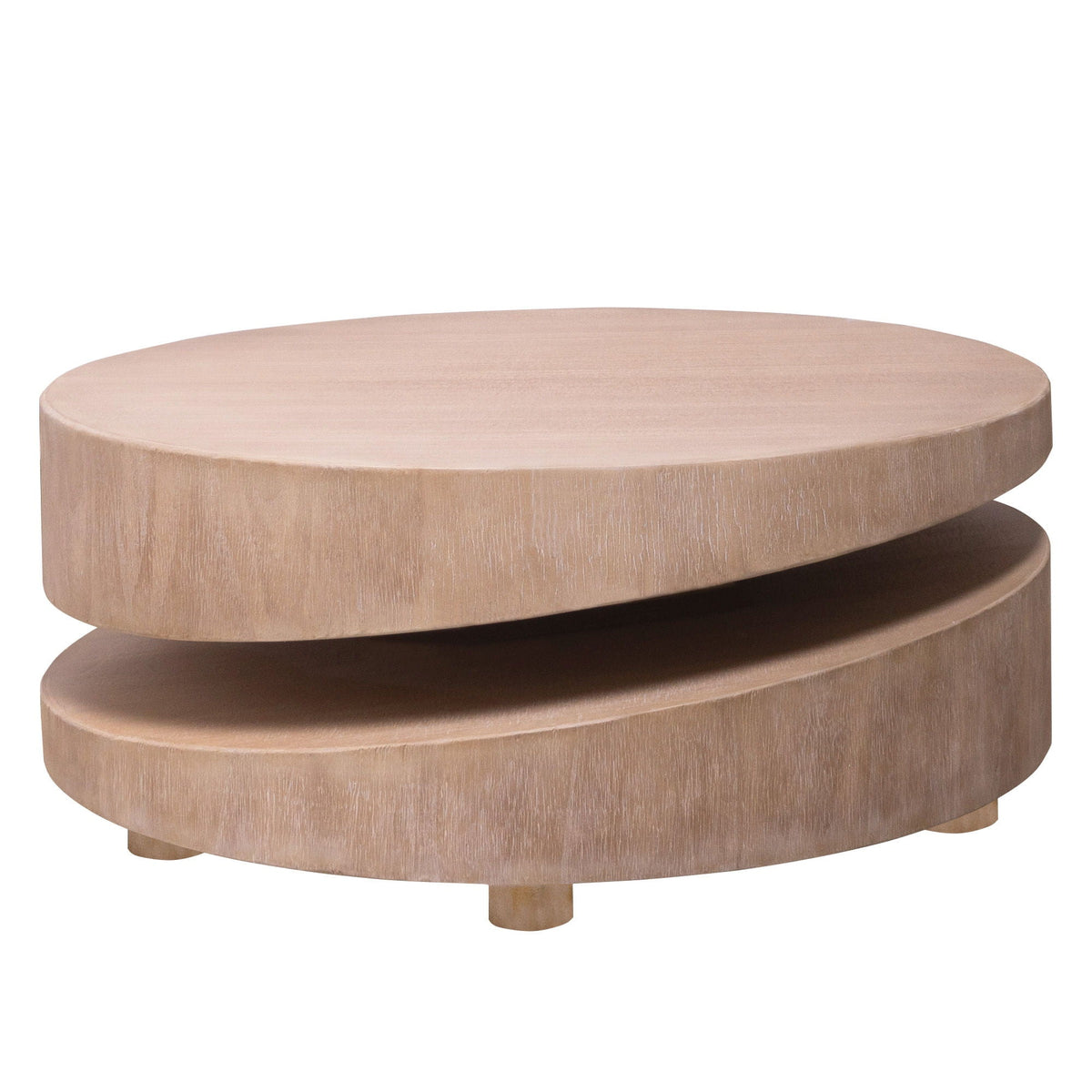Modern round wood coffee table with sculptural two-tier design in natural finish by HouseOfZazla on Tampa Home & Garden Store