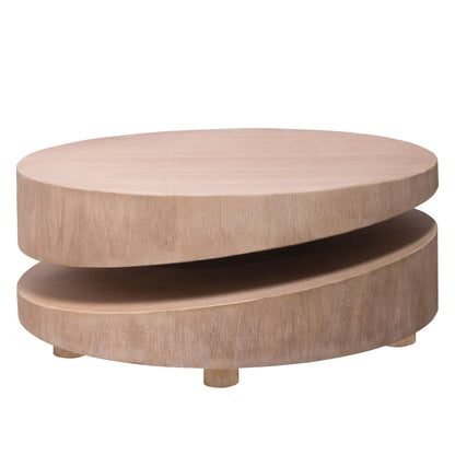 Modern round wood coffee table with sculptural two-tier design in natural finish by HouseOfZazla on Tampa Home & Garden Store