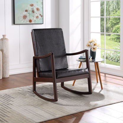 Raina synthetic leather rocking chair Espresso by HouseOfZazla in a white room by a window on Tampa Home & Garden Store