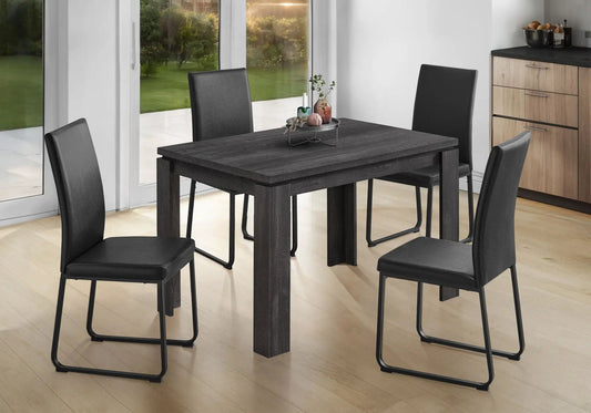 Rectangular dining table with four black leather chairs Unique Piece Furniture dark wood on Tampa Home & Garden Store