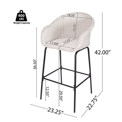 Ladd outdoor metal wicker barstool set of 2 in light gray by HouseOfZazla on Tampa Home & Garden Store