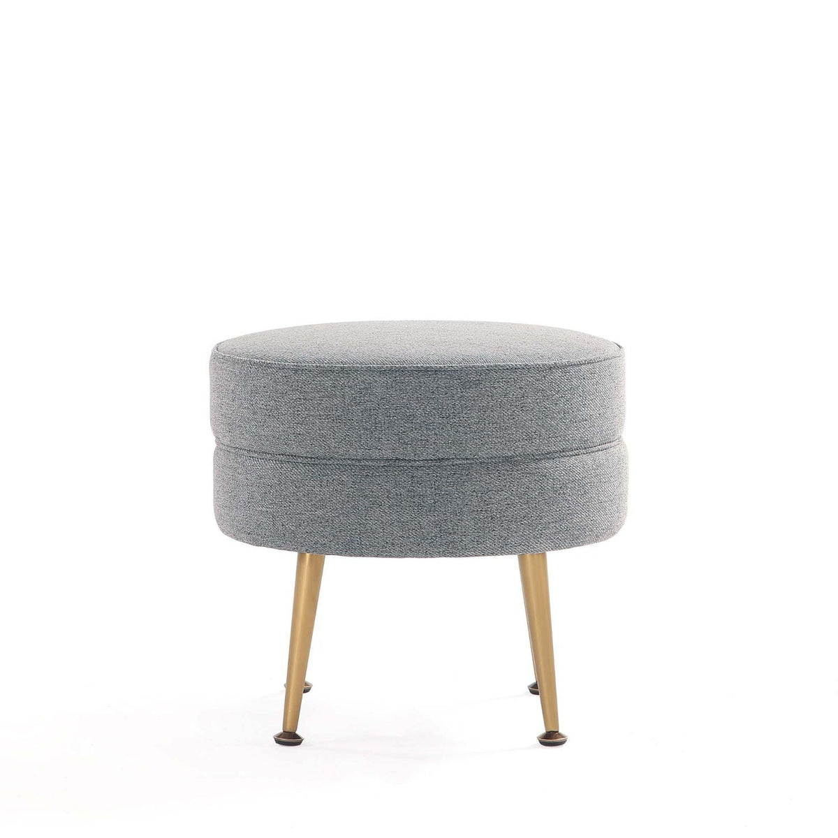 Bailey Upholstered Accent Ottoman, round grey fabric with light wood legs by HouseOfZazla on Tampa Home & Garden Store