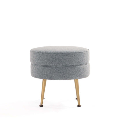 Bailey Upholstered Accent Ottoman, round grey fabric with light wood legs by HouseOfZazla on Tampa Home & Garden Store