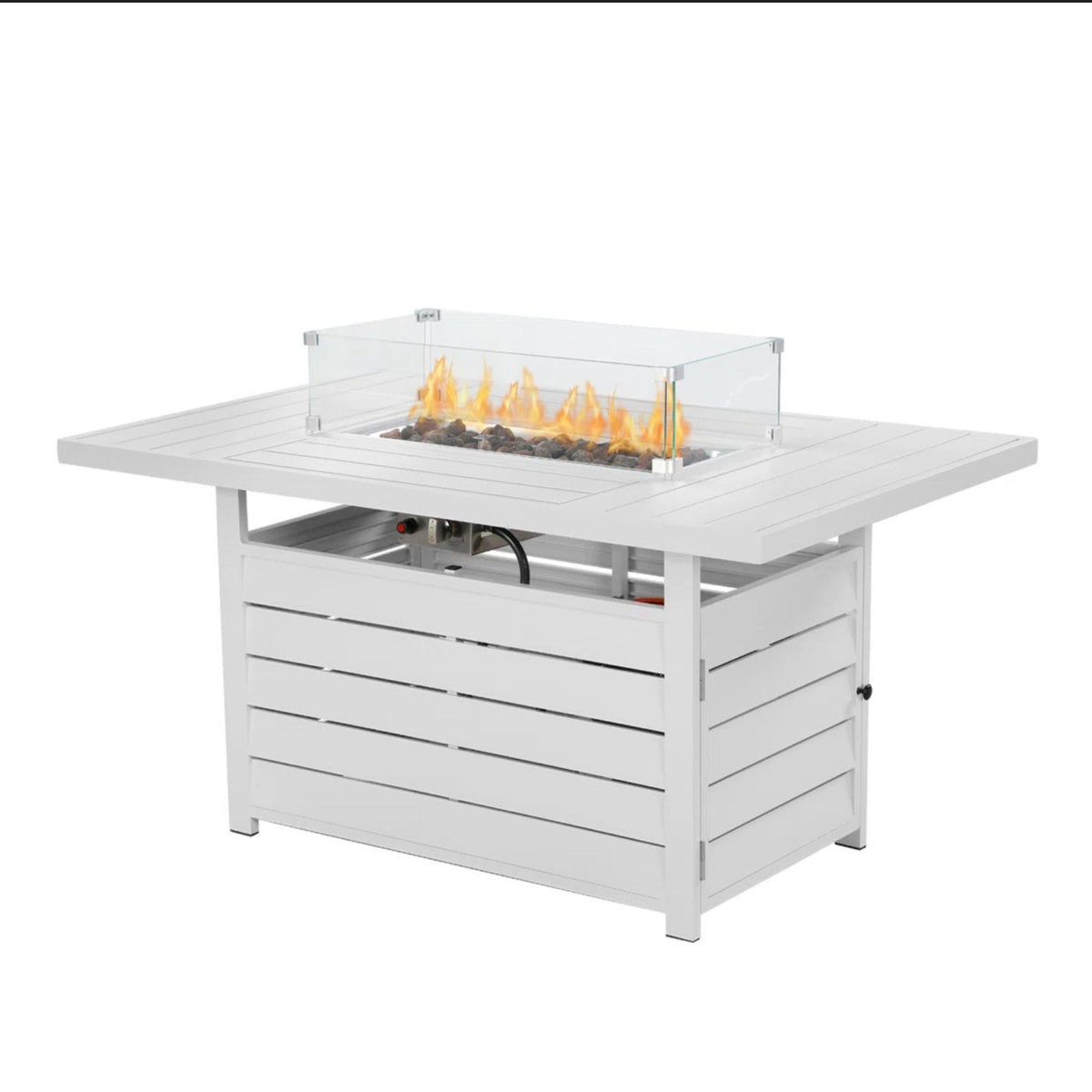 Rectangular propane fire pit table white with glass wind guard burner HouseOfZazla on Tampa Home & Garden Store
