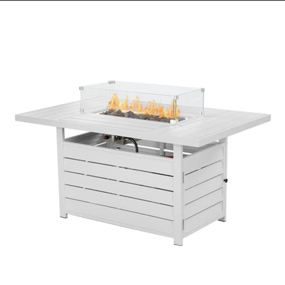 Rectangular propane fire pit table white with glass wind guard burner HouseOfZazla on Tampa Home & Garden Store