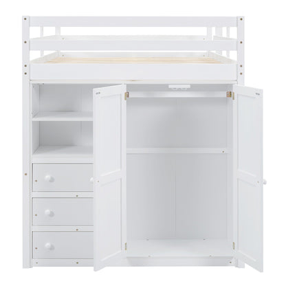 White loft bed with built in wardrobe and shelves and drawers, open storage on Tampa Home & Garden Store