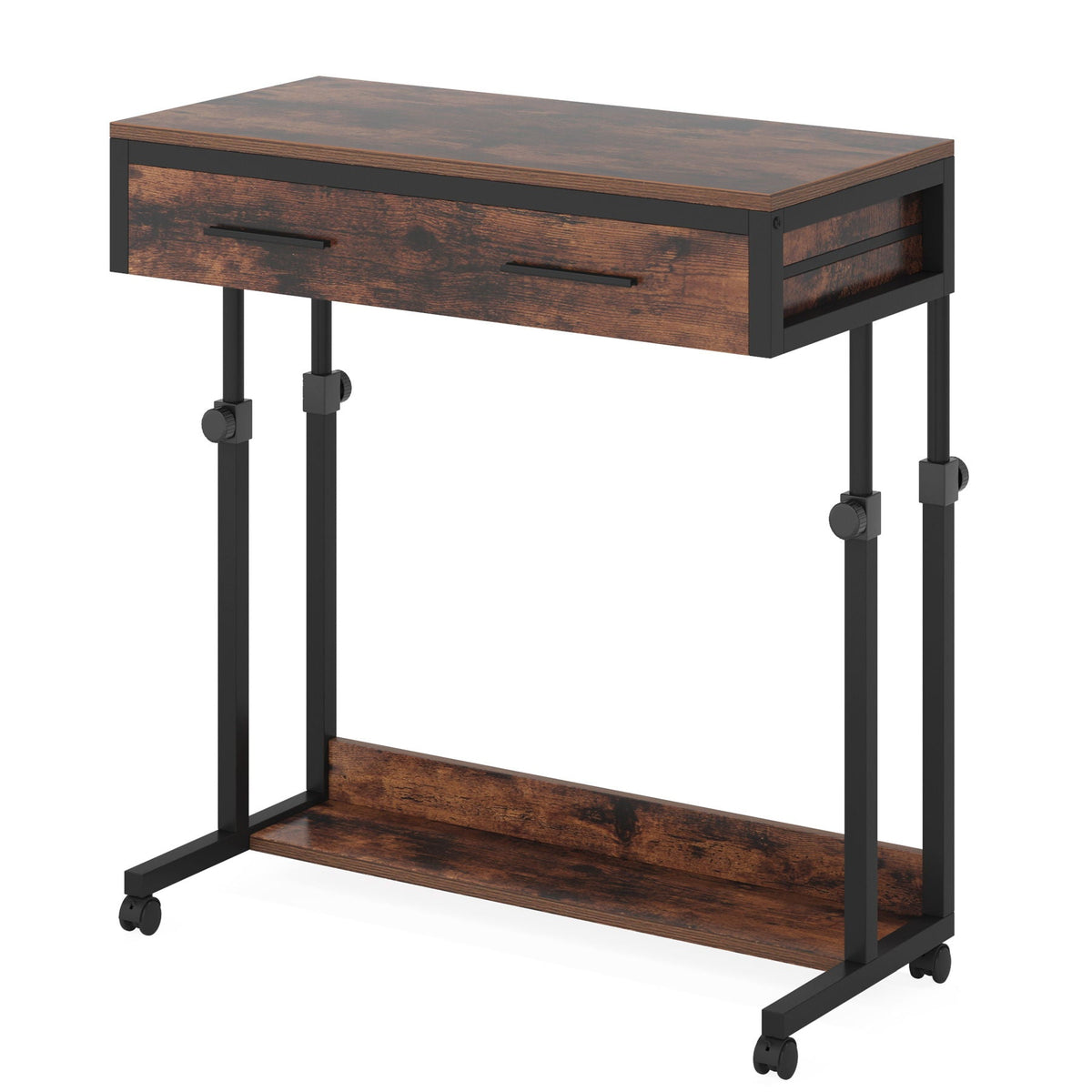 Portable laptop desk with drawer and wheels, brown wood top, adjustable, HouseOfZazla on Tampa Home & Garden Store