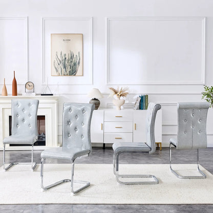Elegant Design Upholstered Dining Chairs in grey faux leather with chrome frames, 4 chairs on Tampa Home & Garden Store