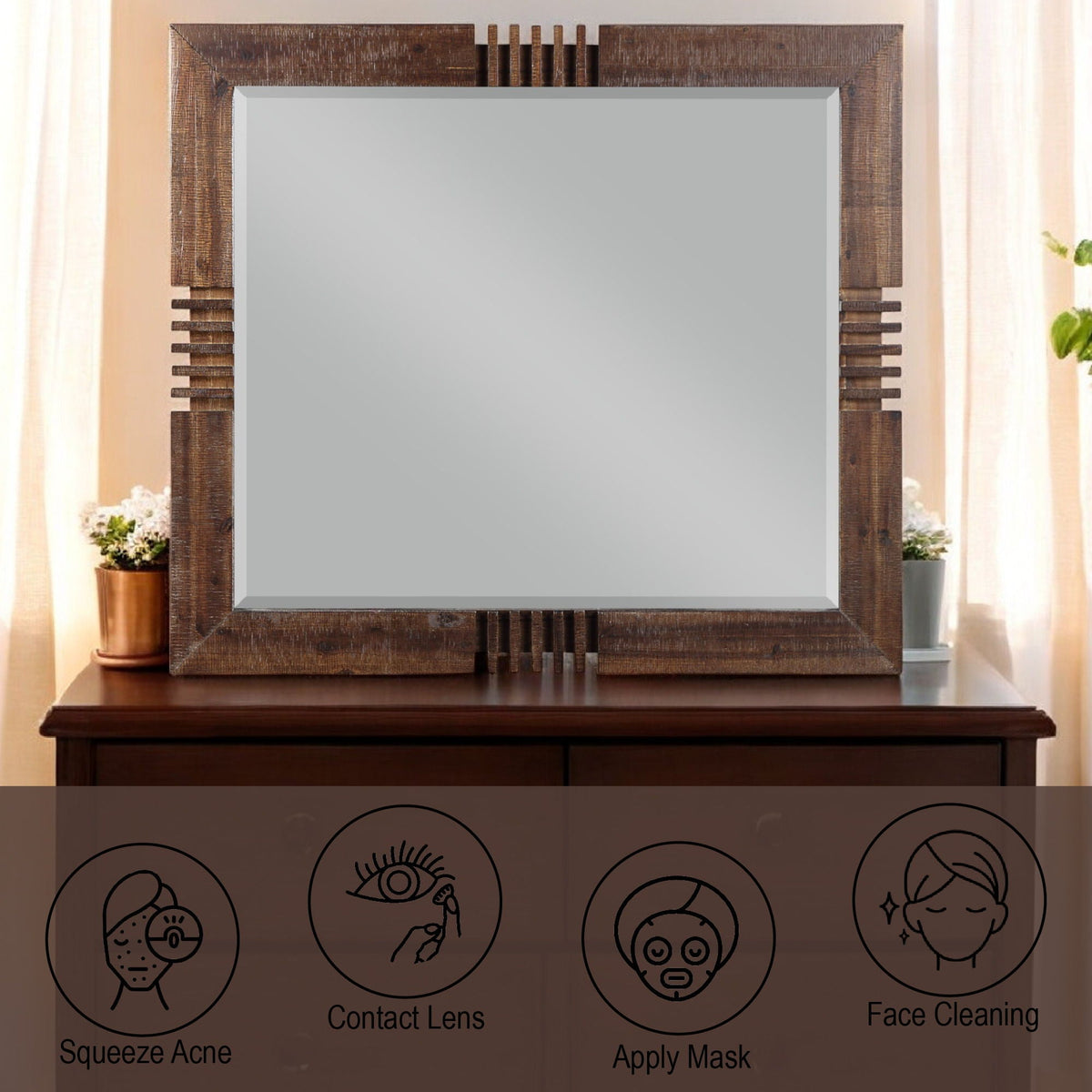 Reclaimed Oak Mirror with Beveled Glass in a dark rustic frame with slats by HouseOfZazla on Tampa Home & Garden Store