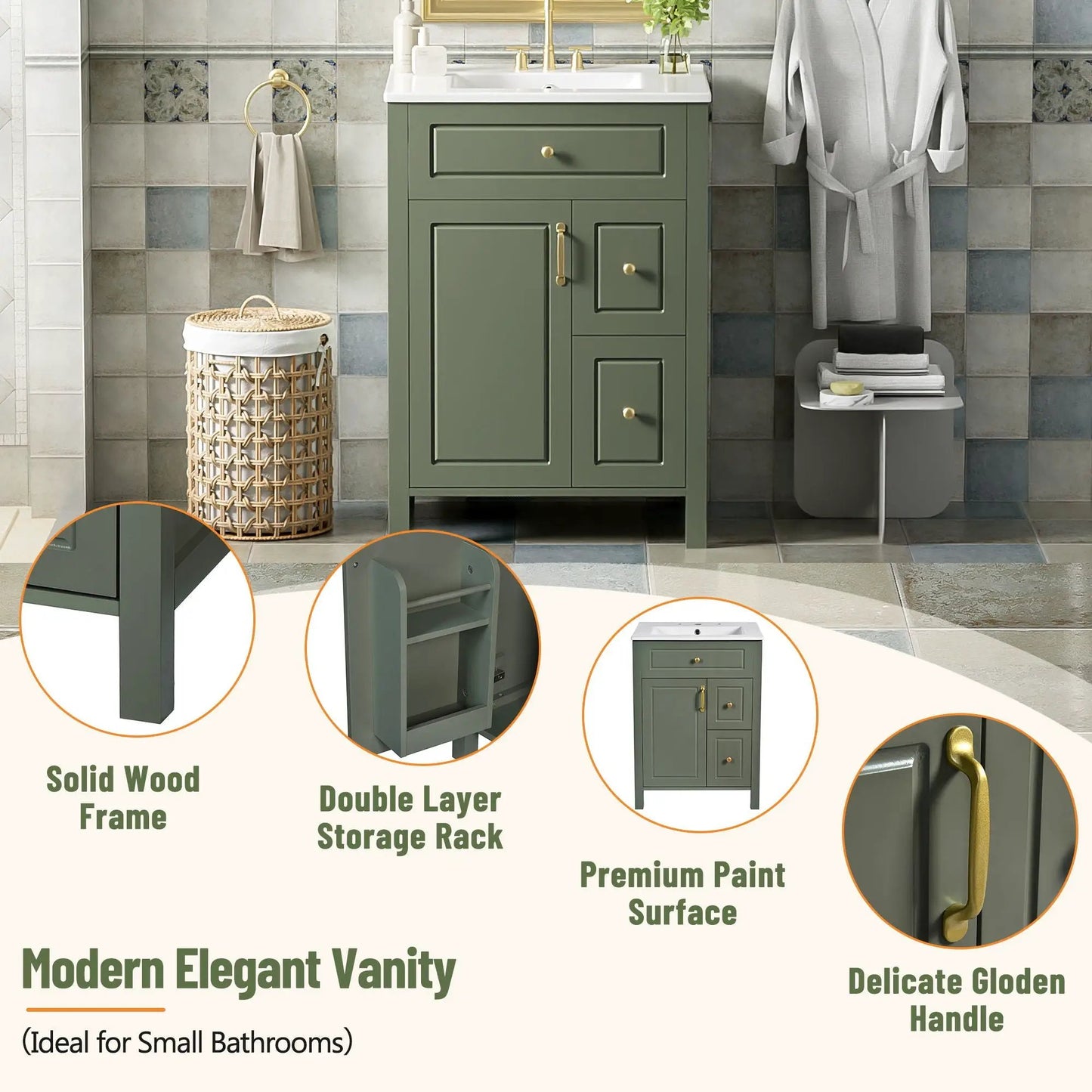 Elegant Bathroom Vanity Ceramic Sink and Drawers