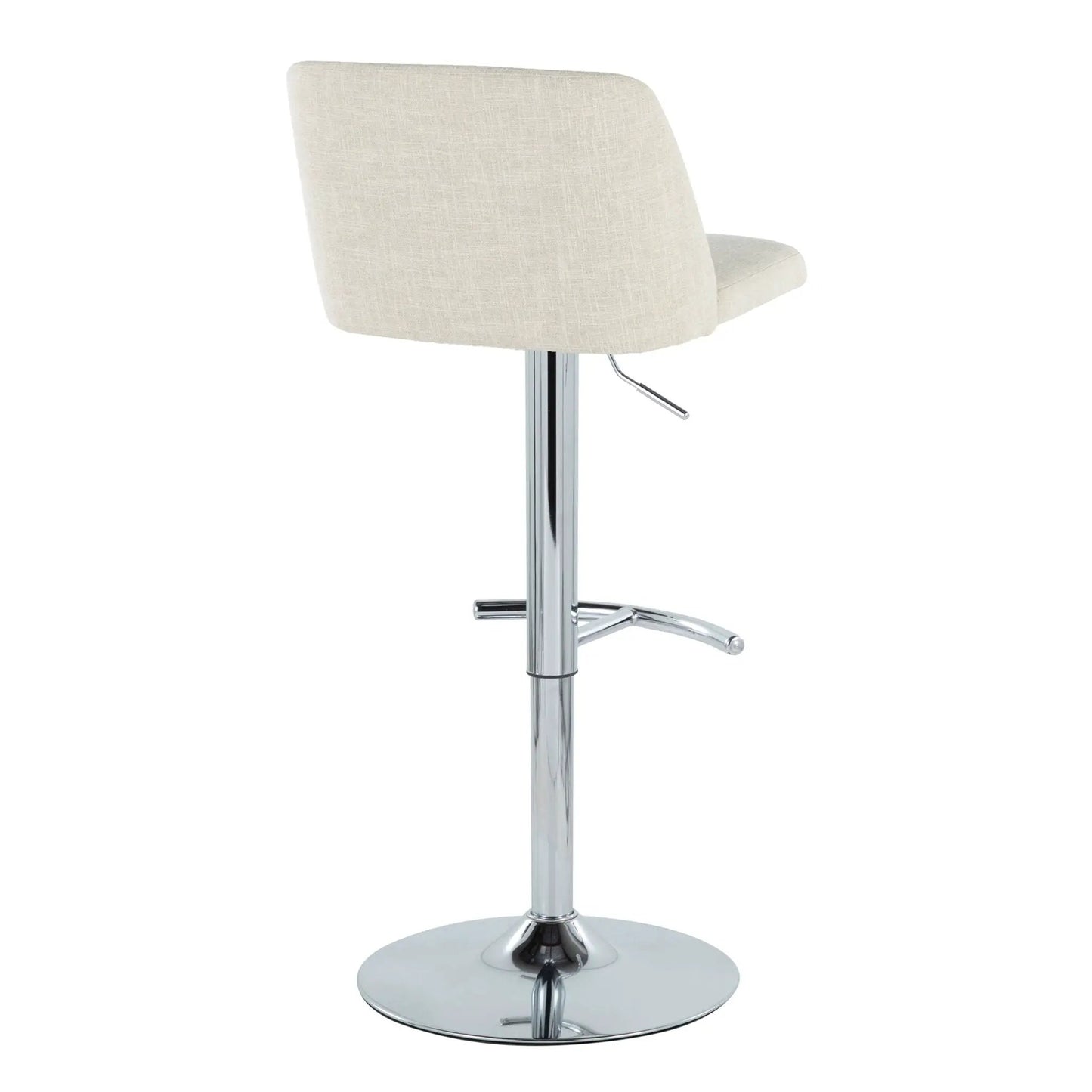 Toriano contemporary adjustable barstool with beige fabric upholstery and chrome pedestal base on Tampa Home & Garden Store