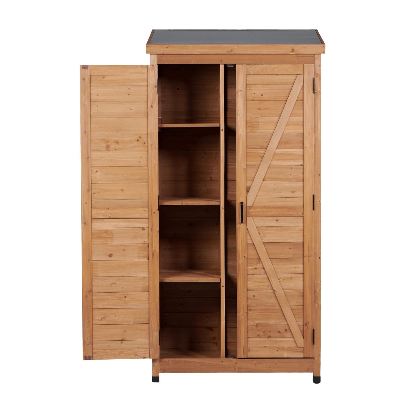 Outdoor Shed With Vertical Tool Cabinet and Shelf