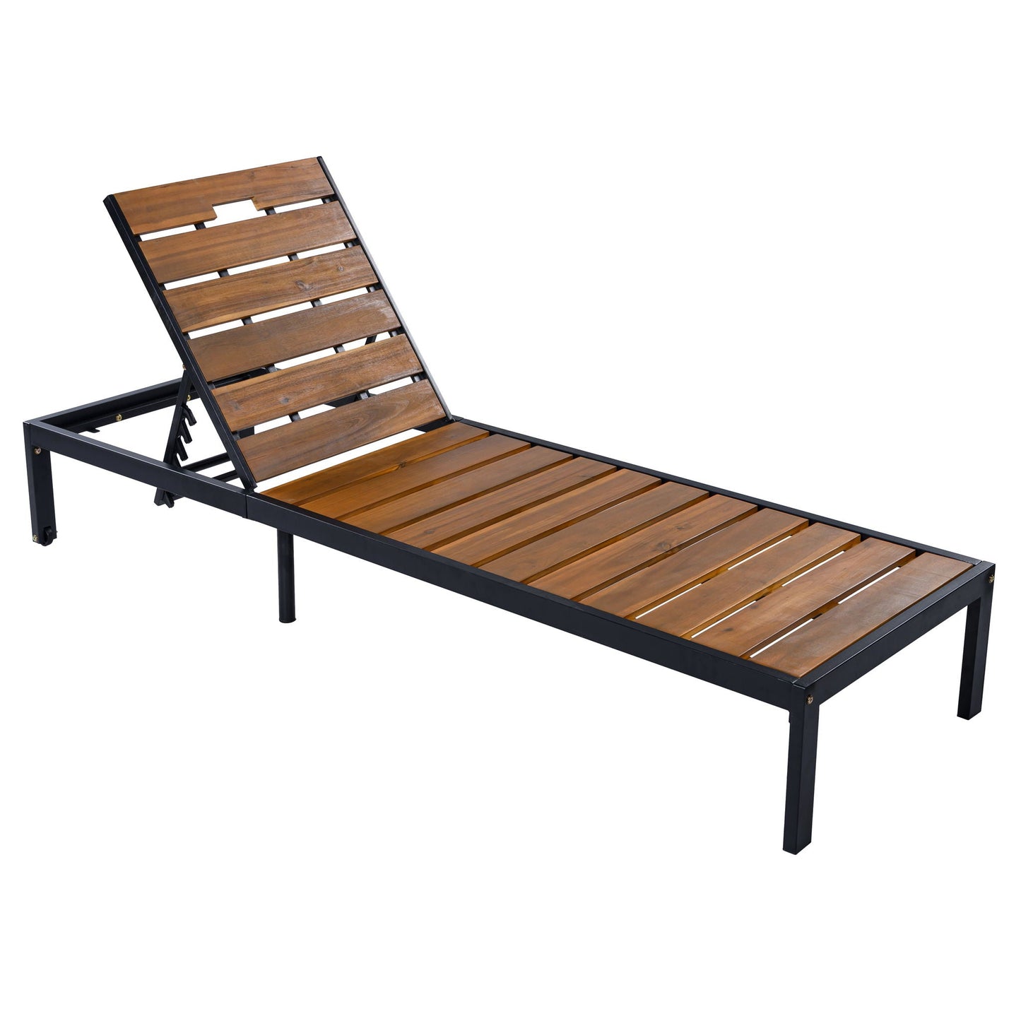 Outdoor chaise lounge with adjustable backrest, HouseOfZazla wooden slats and black frame on Tampa Home & Garden Store